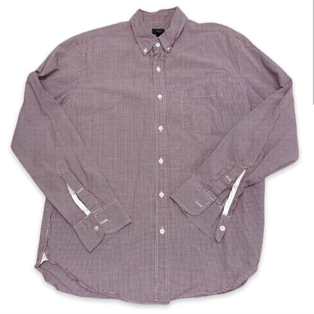 J. Crew Men's Check Crimson Button Down Shirt size Large